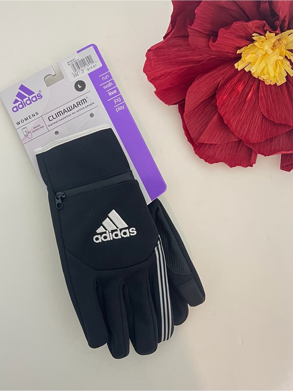Adidas Women’s Black & White Gloves - New With Tag - Size Large